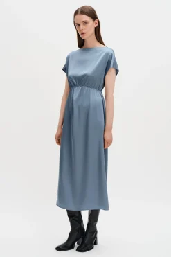 Gathered Kimono Boatneck Dress