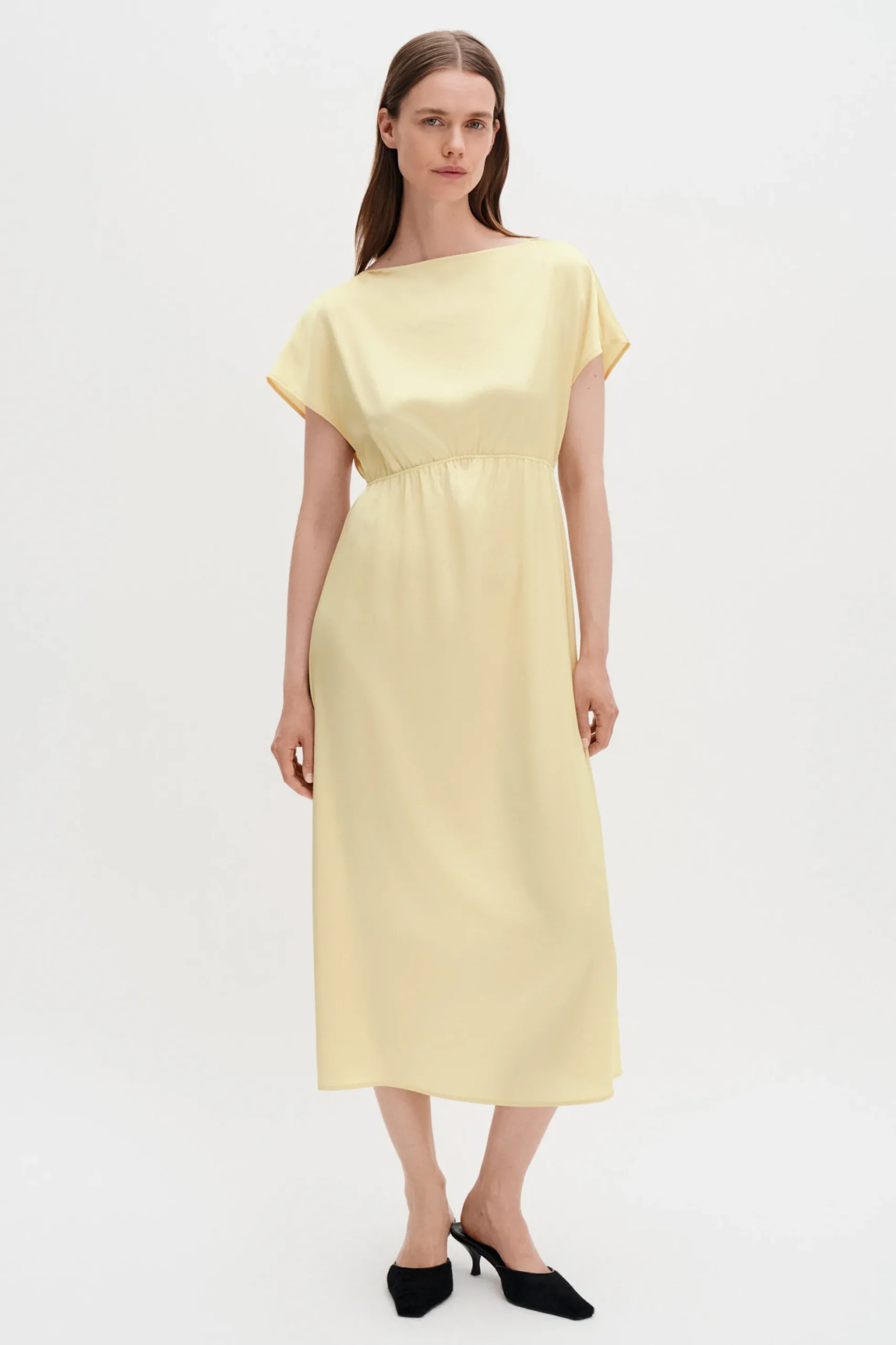 Gathered Kimono Boatneck Dress