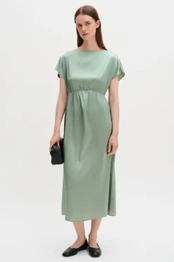 Gathered Kimono Boatneck Dress