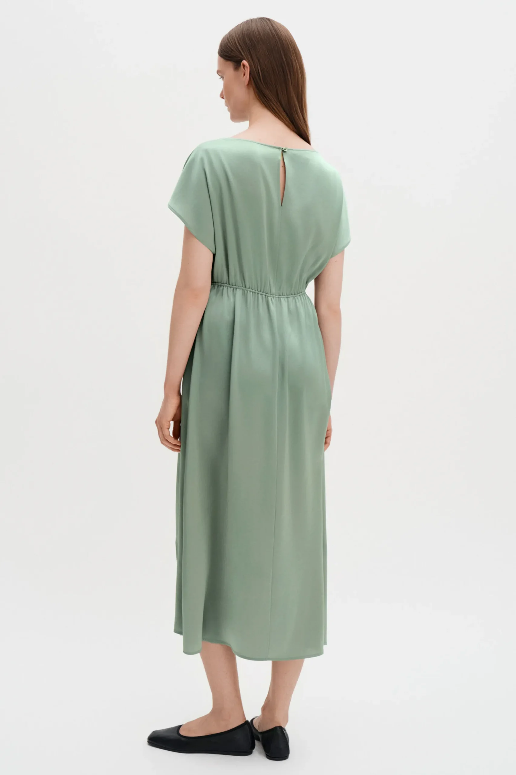 Gathered Kimono Boatneck Dress