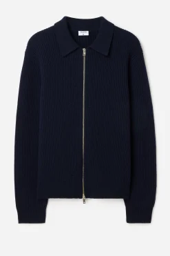 Ribbed Wool Zip Cardigan