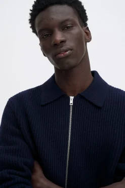 Ribbed Wool Zip Cardigan