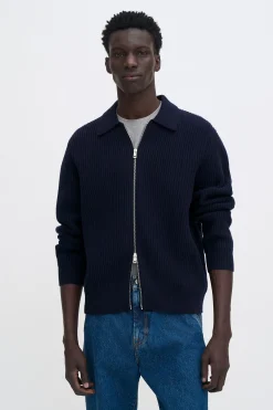 Ribbed Wool Zip Cardigan